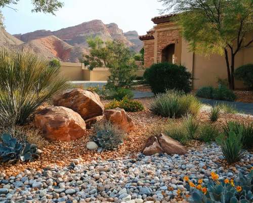 Front Yard Townhouse Landscaping with Rocks and Gravel